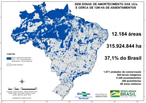 Espacialização das áreas legalmente atribuídas no Brasil