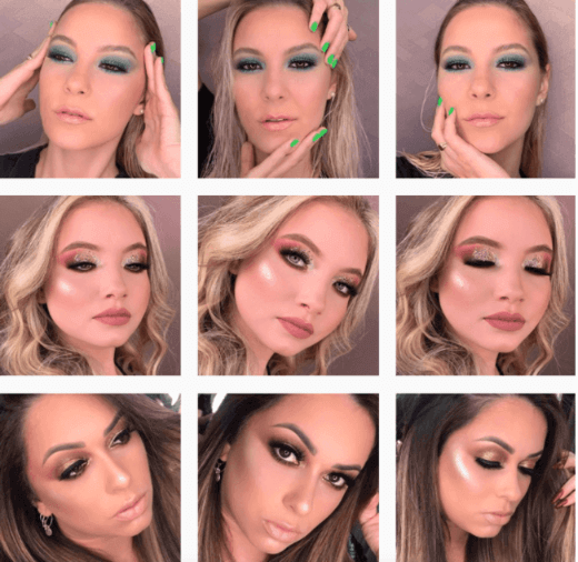 Fotos de mulhere maquiadas ilustrando como fica um feed animado no Instagram