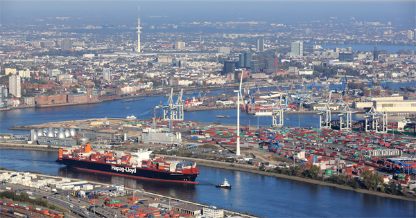 Imagem panorâmica do Porto de Hamburgo
